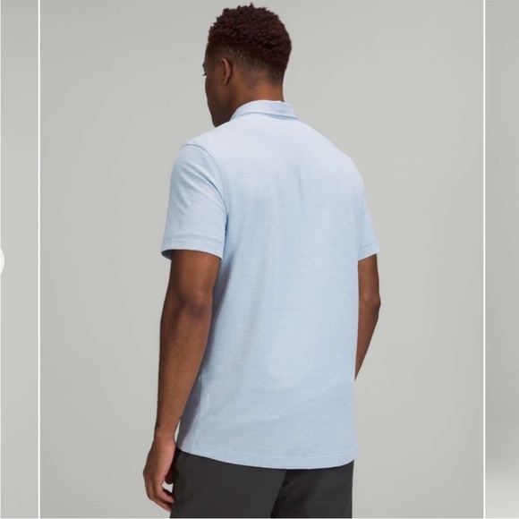 Lululemon Mens Evolution Short Sleeve Polo Shirt Pique Heathered Blue Linen - Picture 13 of 13